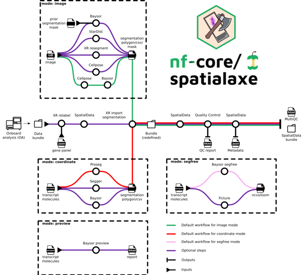 nf-core/spatialaxe metromap showing the current pipeline implementation plan